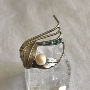 Midcentury Modern Sterling Pearl Brooch Pin